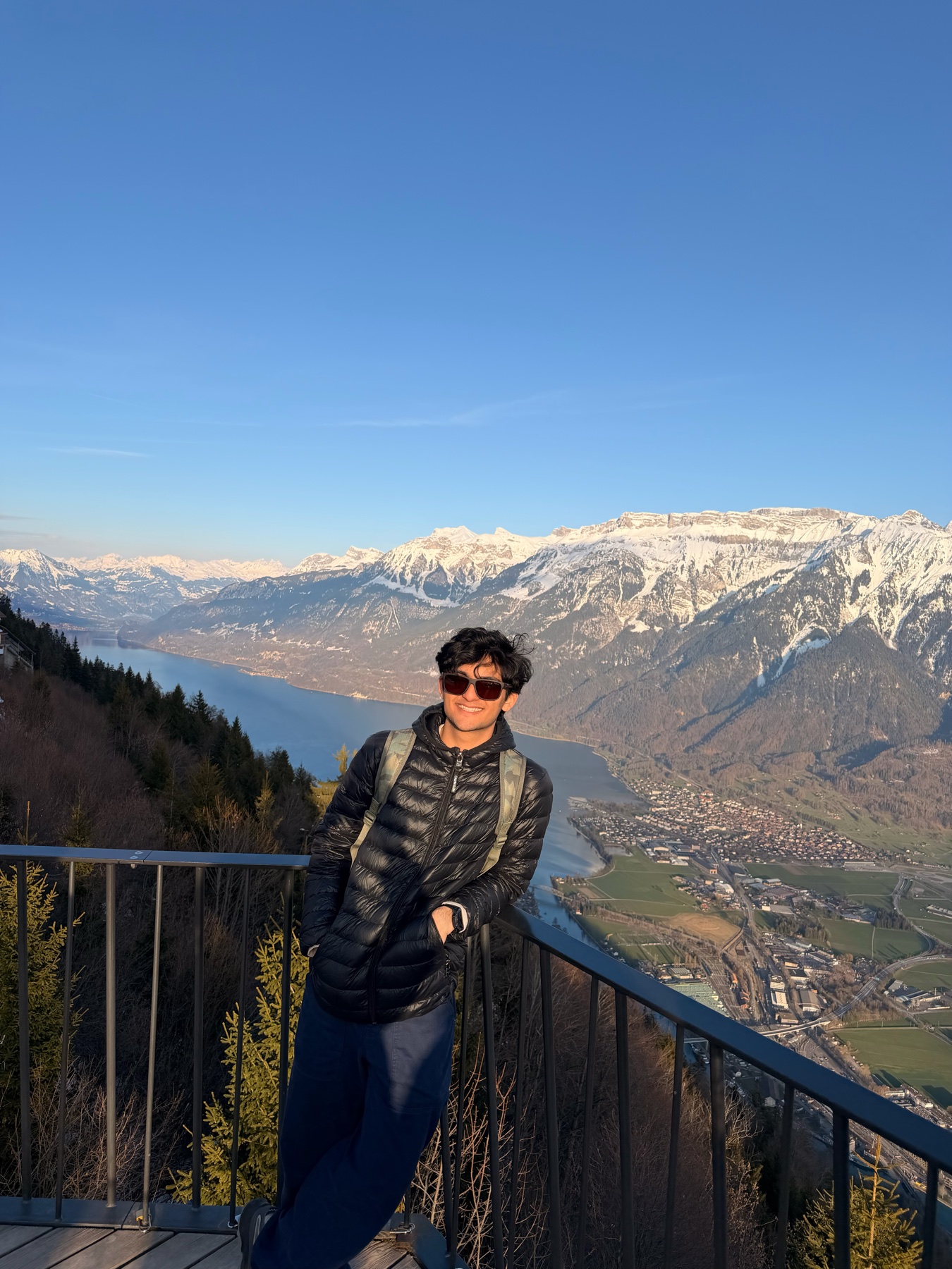 Kartikeya overlooking the mountains in Interlaken